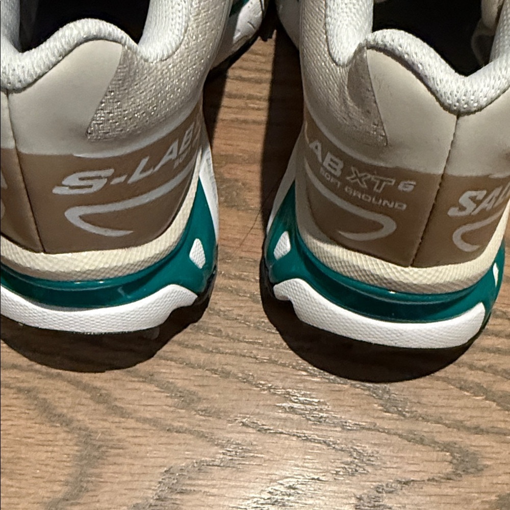 Salomon Beige Trail Sneakers with Black Laces and Teal Accent - Picture 4 of 4